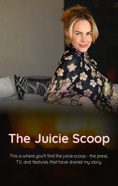 Mee McCormick by the fireplace - The Juicie Scoop