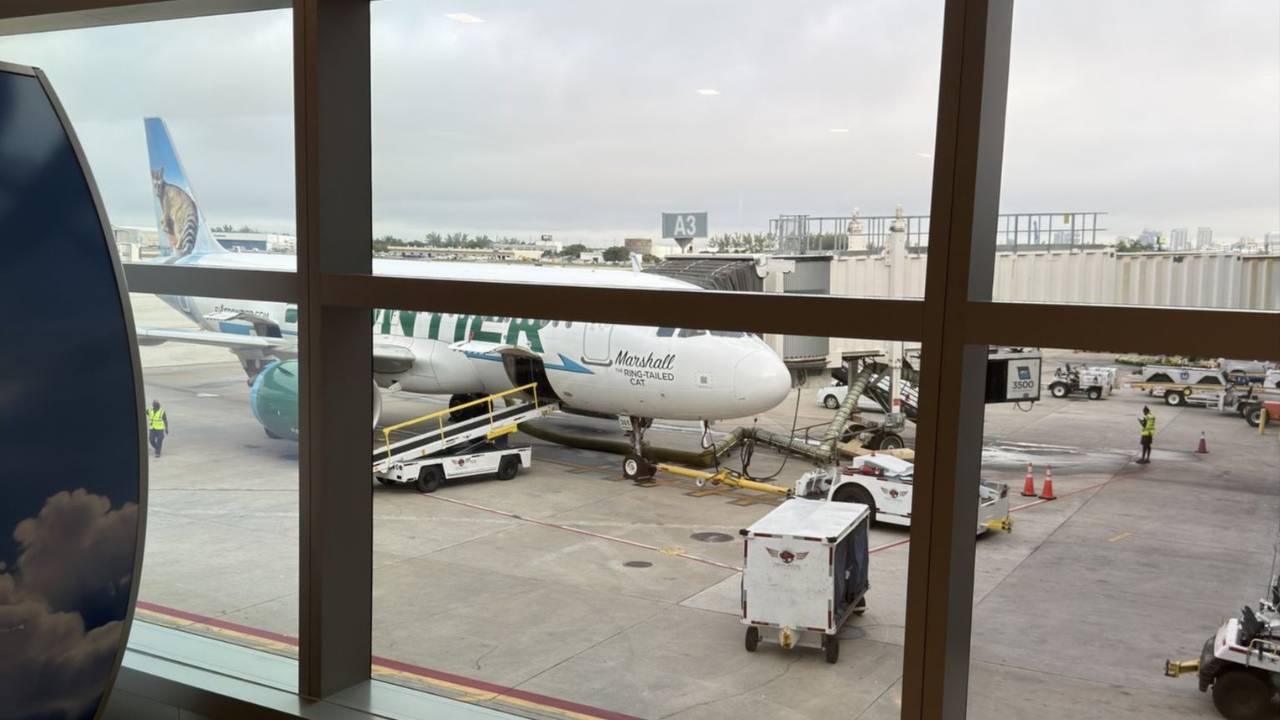 A Frontier airplane at the airport