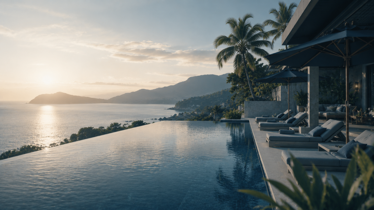 A luxury villa infinity pool overlooking the ocean