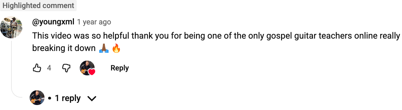 YouTube comment: one of the only gospel guitar teachers online really breaking it down