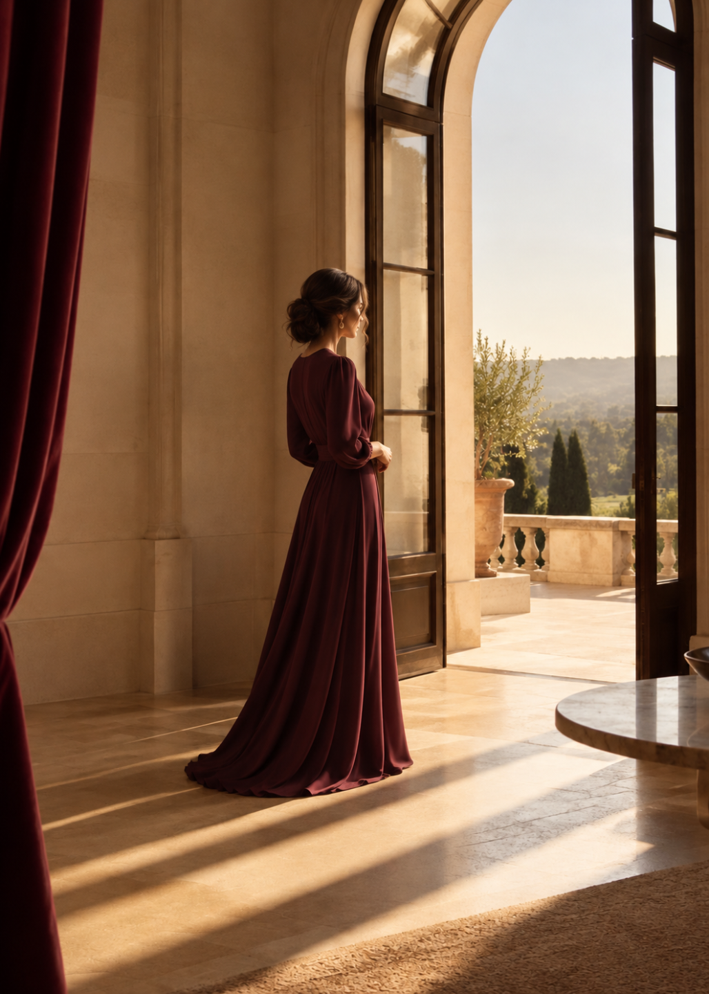A woman looking out a door