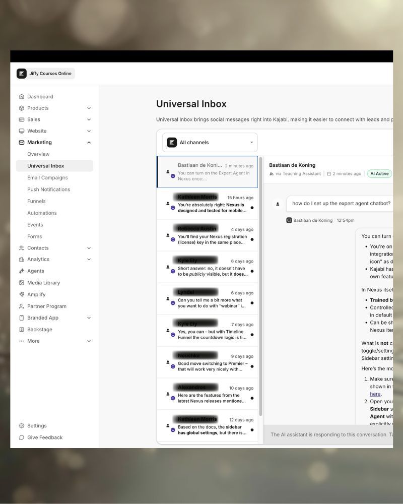 The Universal Inbox inside Kajabi
