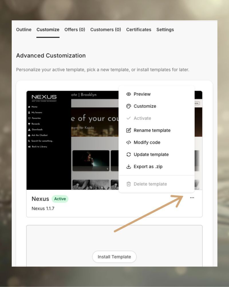 Update your Kajabi template from Jiffycoursesonline
