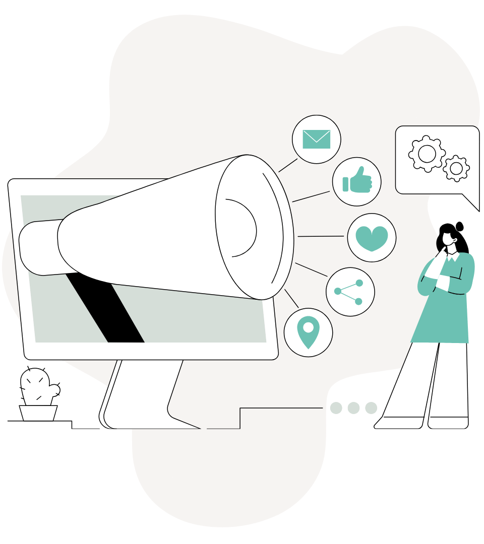 Illustration of creators building a mobile course experience with video, automation, and interactive content for Kajabi students.
