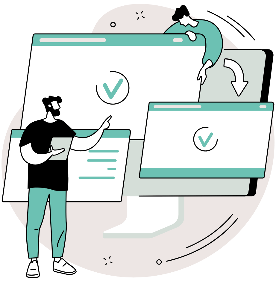 Illustration of a creator presenting lesson content with completed learning milestones on digital screens, representing the importance of helping students understand why a lesson matters and what practical outcome they will achieve before they begin.