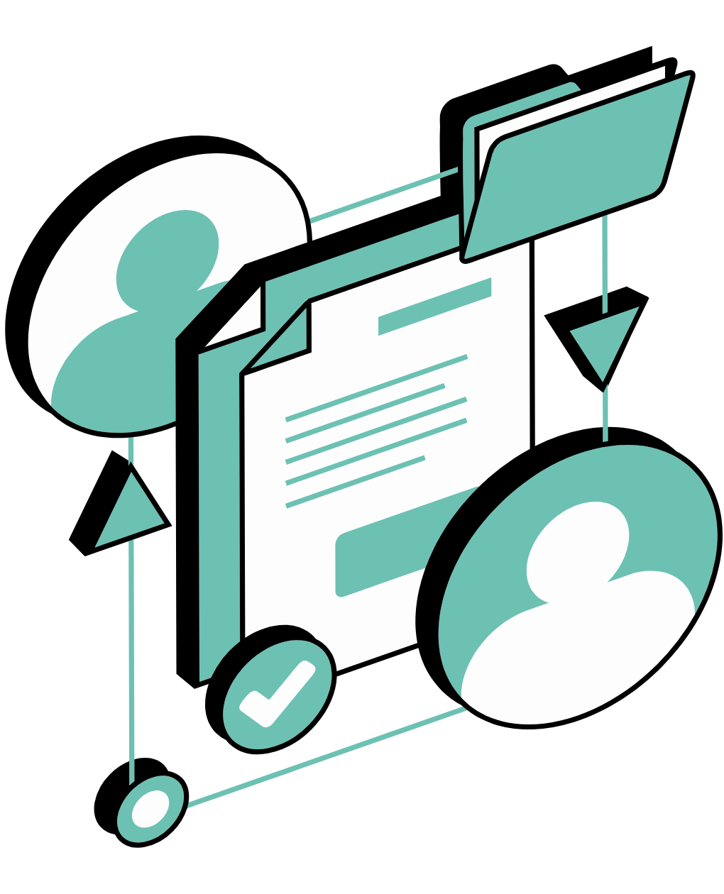 Illustration of a creator reviewing automation data, analytics, and workflow performance, highlighting how Kajabi Visual Automations simplify managing complex business processes.