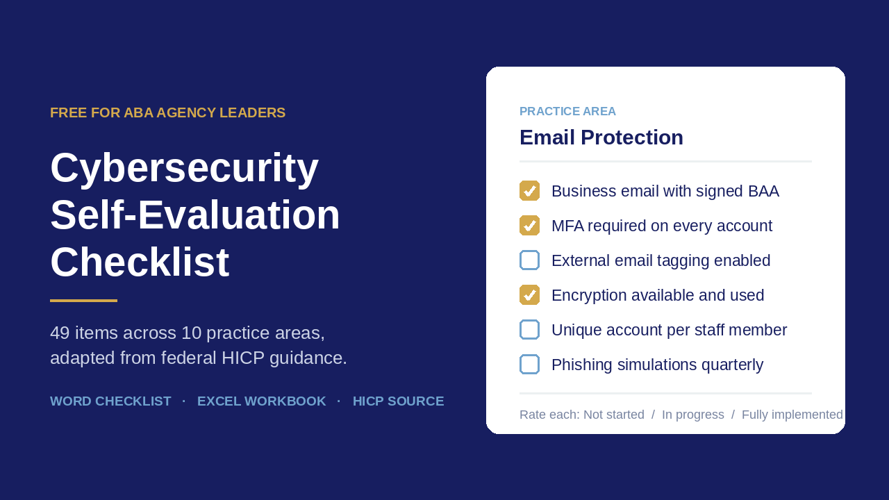 Cybersecurity Self-Evaluation Checklist for ABA agencies, checklist and scoring workbook
