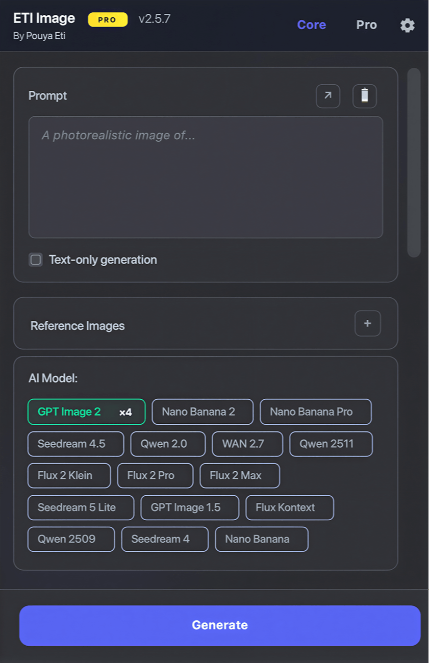 Eti Image plugin — Core tab