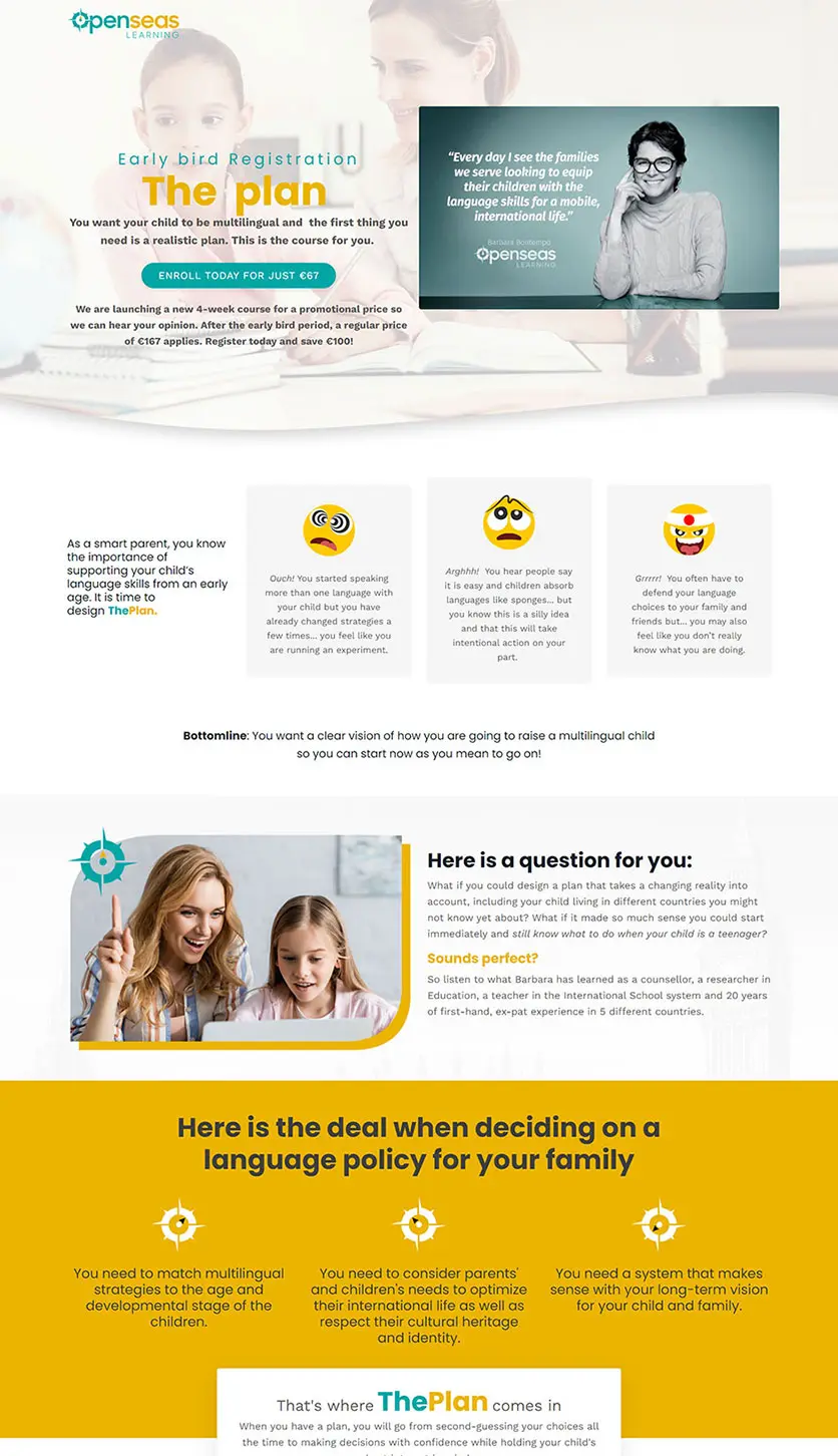 Kajabi sales page for Open Seas Learning, designed by vetted Kajabi Expert Dianne Empeynado