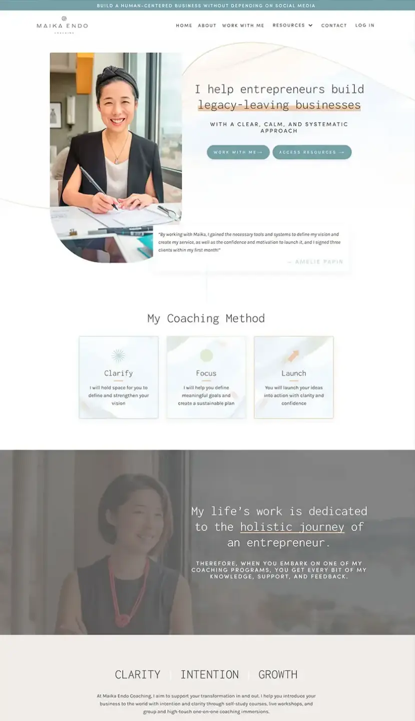 Feminine and minimalist Kajabi website design portfolio sample