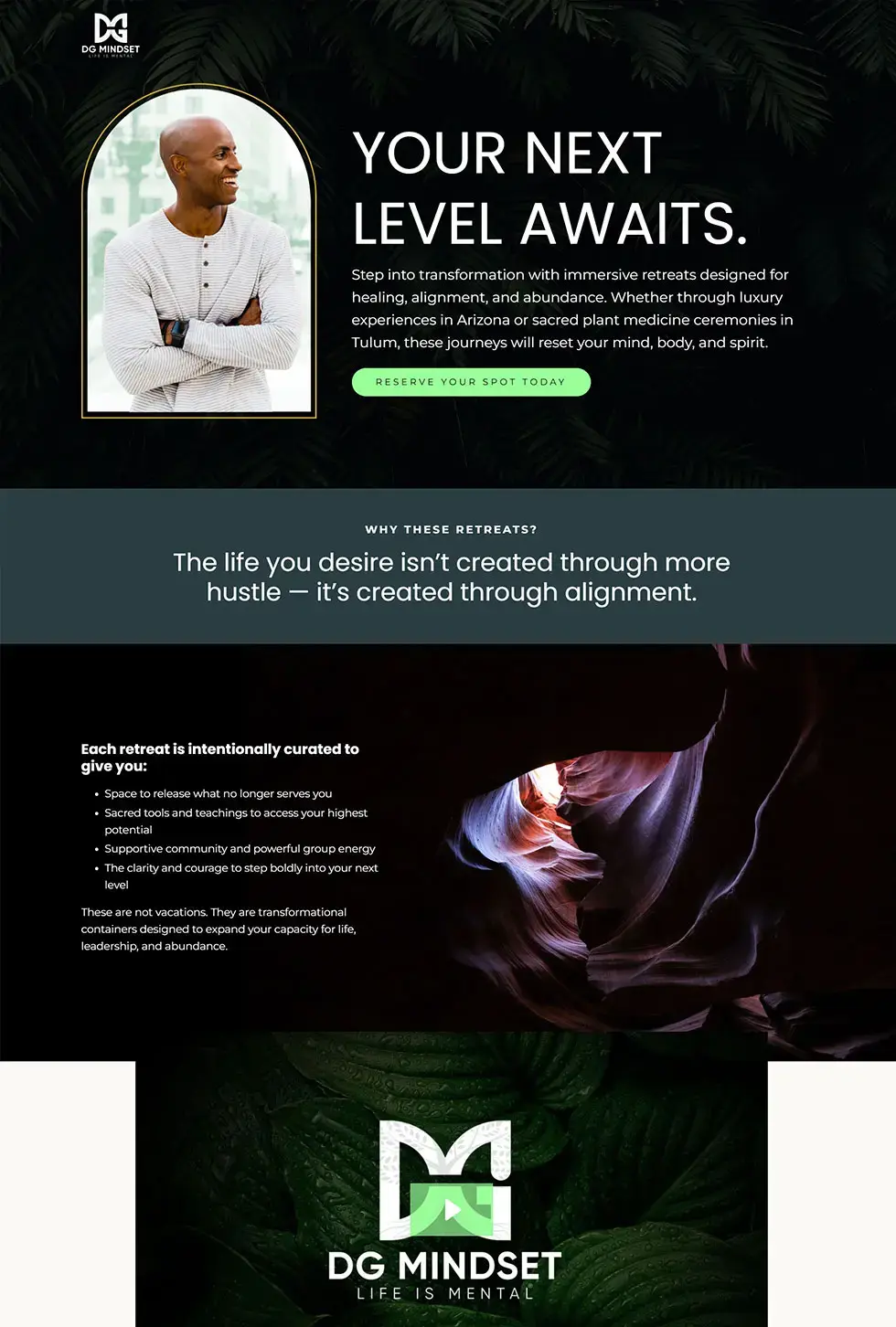 Kajabi webinar funnel for a personal development retreat brand, designed by vetted Kajabi Expert Dianne Empeynado