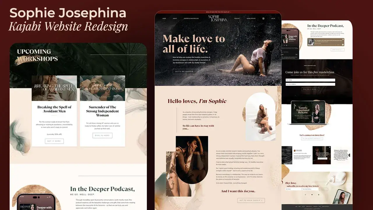 Custom Kajabi website redesign for Sophie Josephina by vetted Kajabi Expert Dianne Empeynado