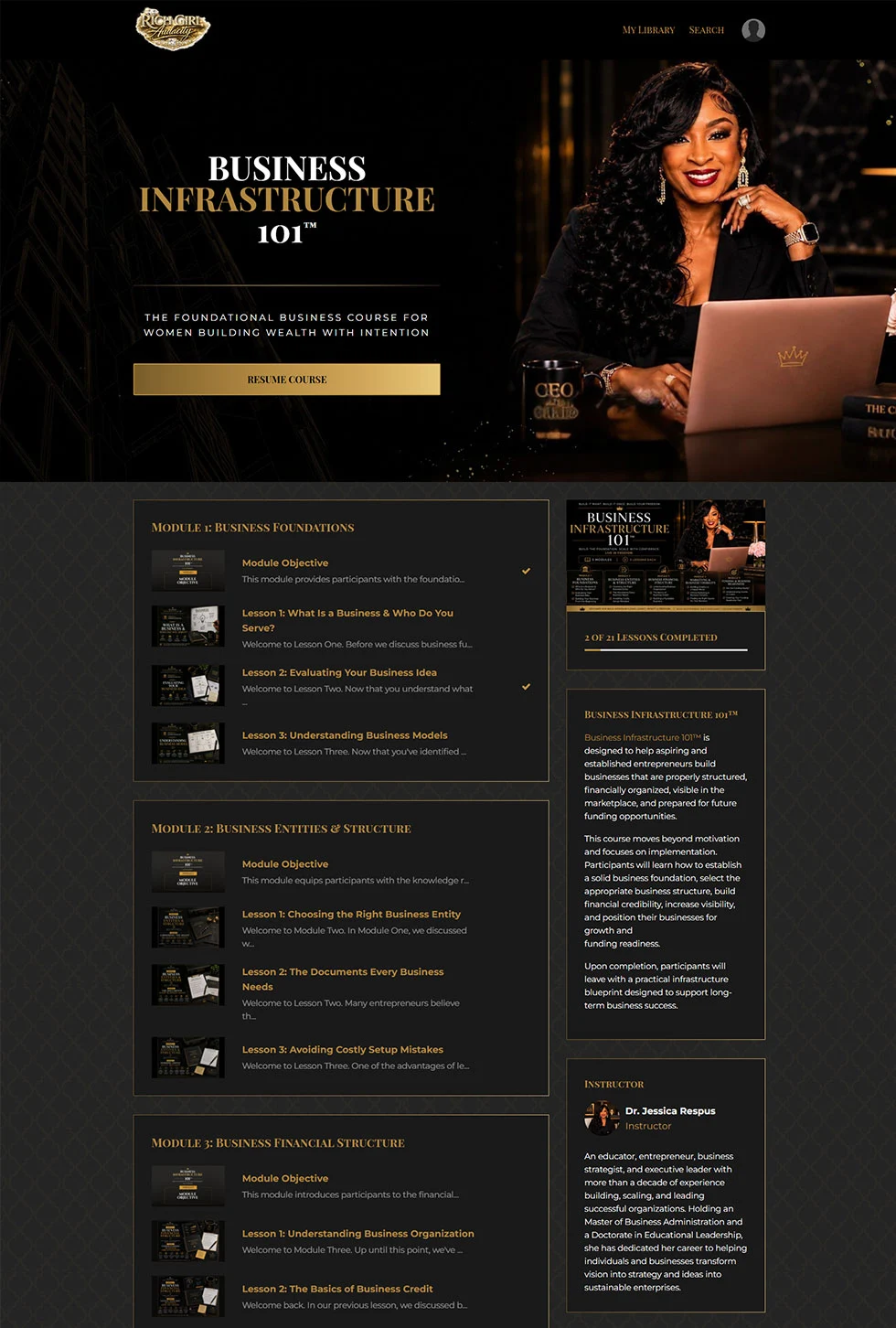 Kajabi course setup using the Premier theme, built by a vetted Kajabi Expert