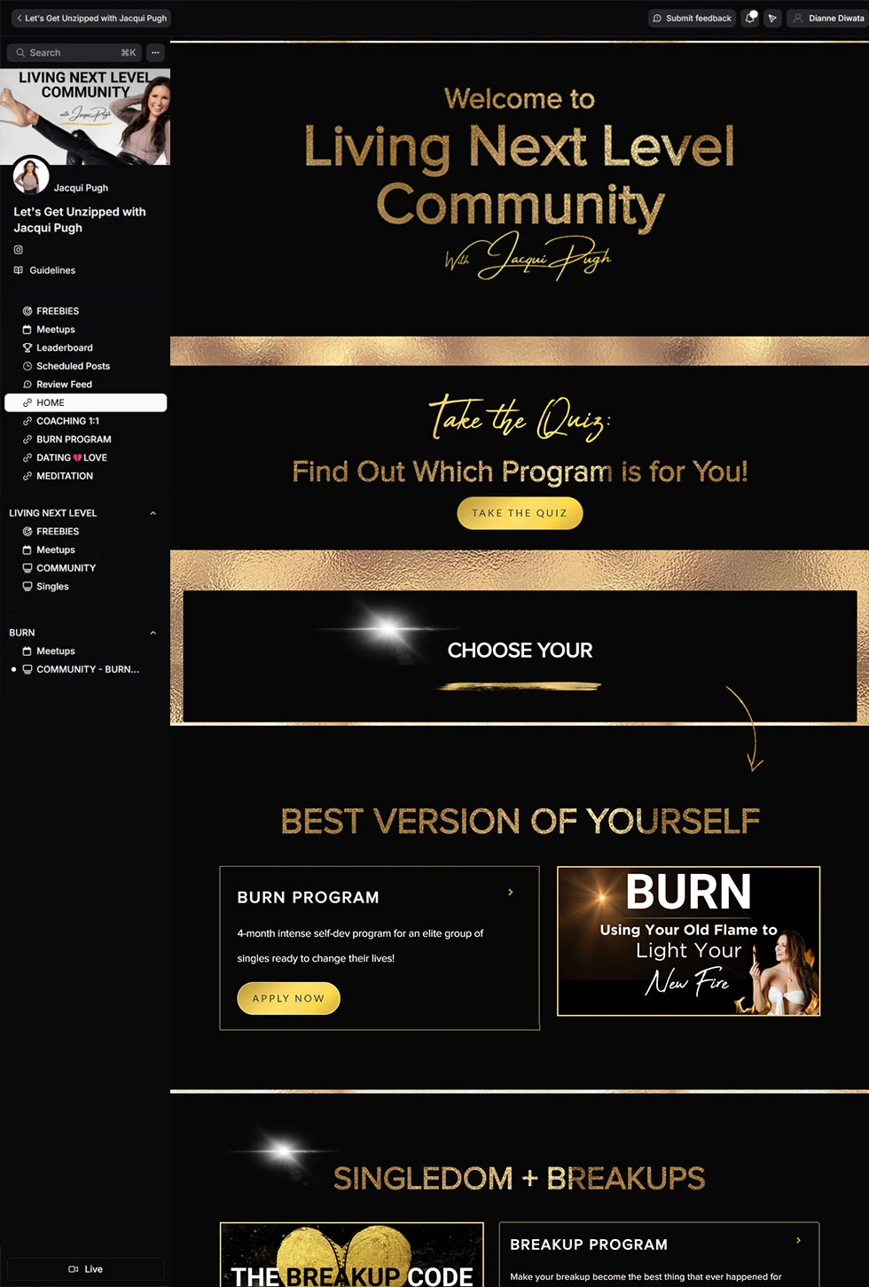 Kajabi community setup and customization for Jacqui Community