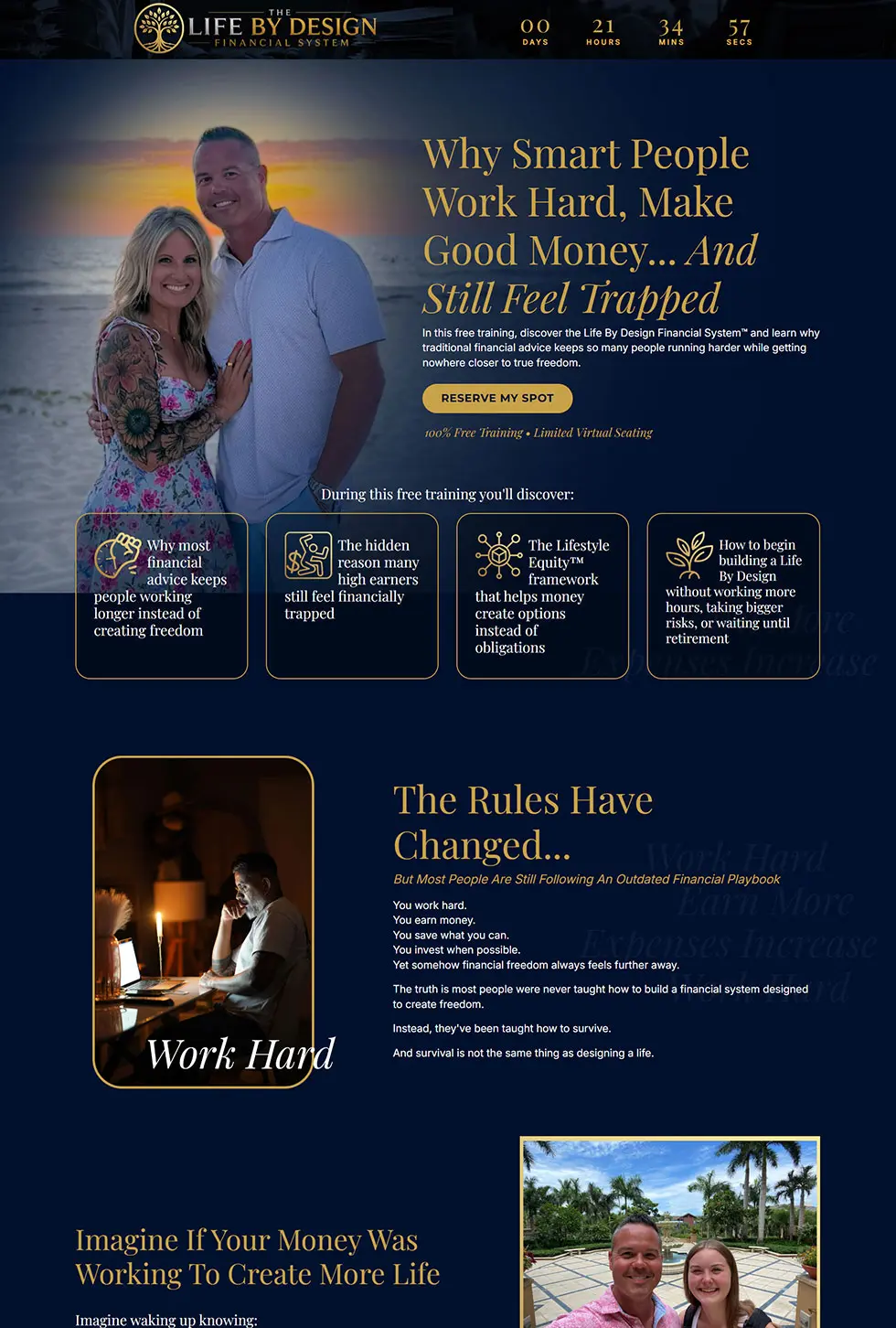 Kajabi webinar funnel landing page for a financial freedom training, designed by vetted Kajabi Expert Dianne Empeynado