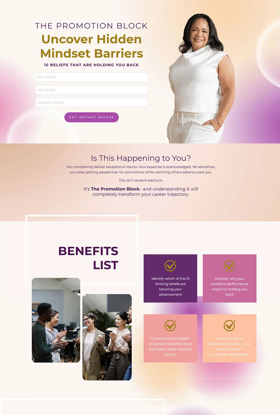 Kajabi opt-in funnel for The Promotion Block lead magnet, designed by vetted Kajabi Expert Dianne Empeynado