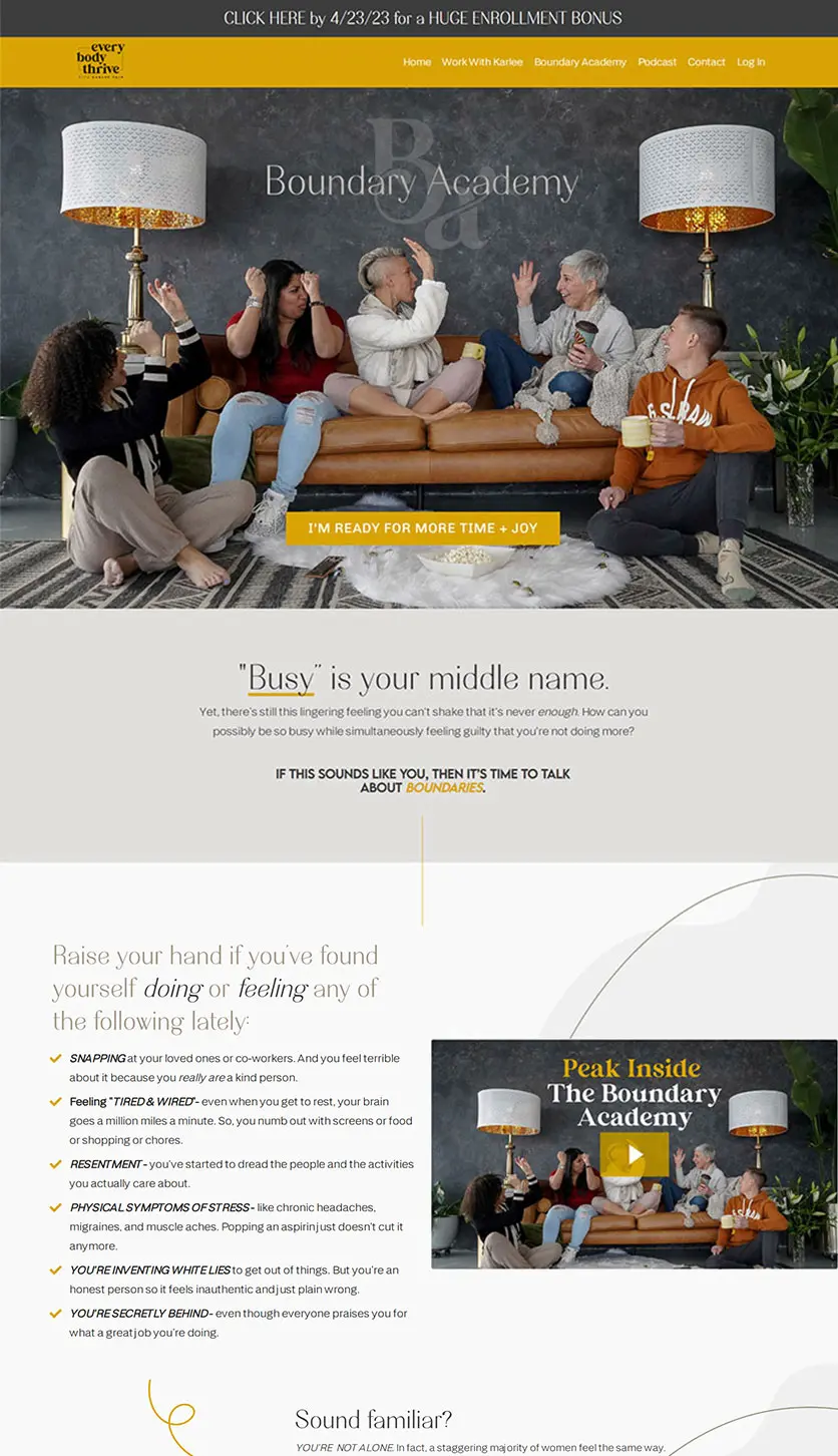 Kajabi sales page for Karlee Fain's offer, designed by vetted Kajabi Expert Dianne Empeynado