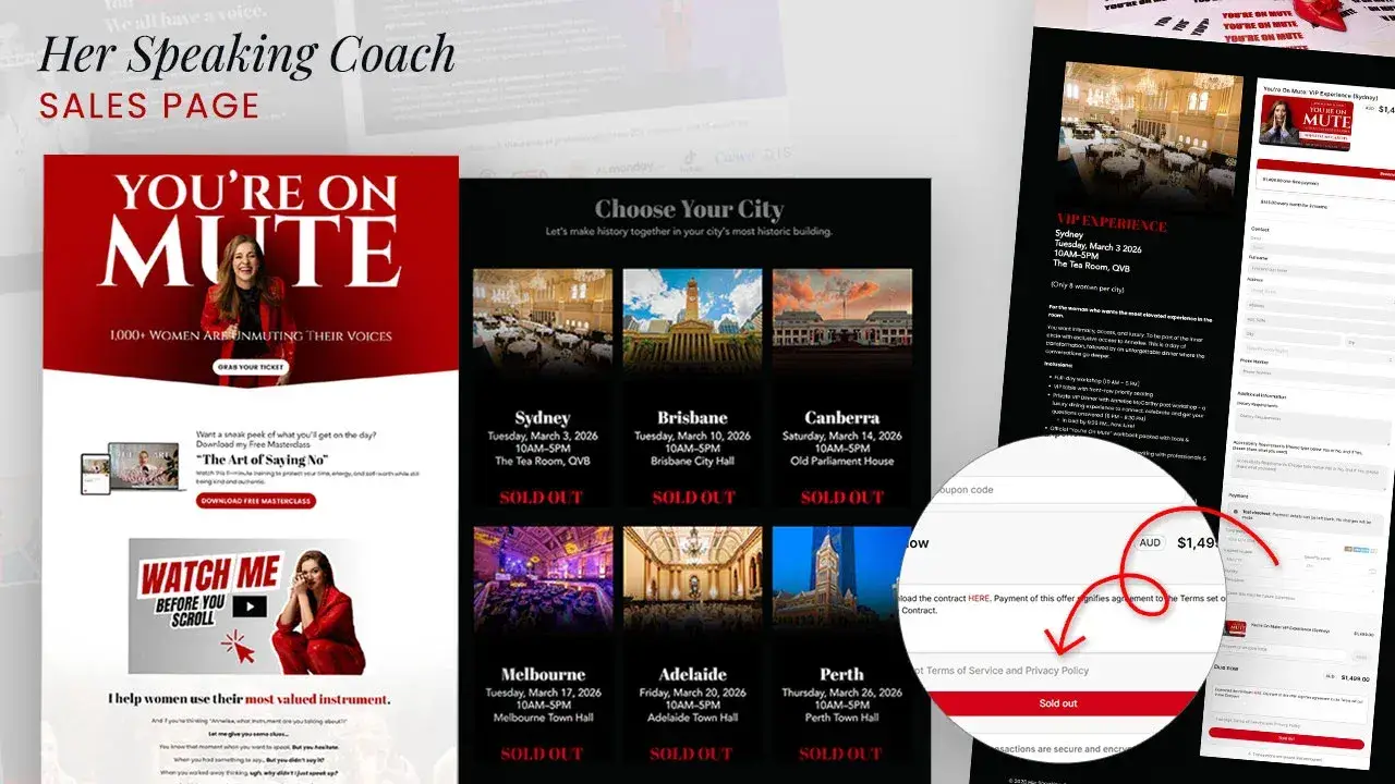 Kajabi sales funnel design for a sold-out event offer, by Dianne Empeynado, Vetted Kajabi Expert