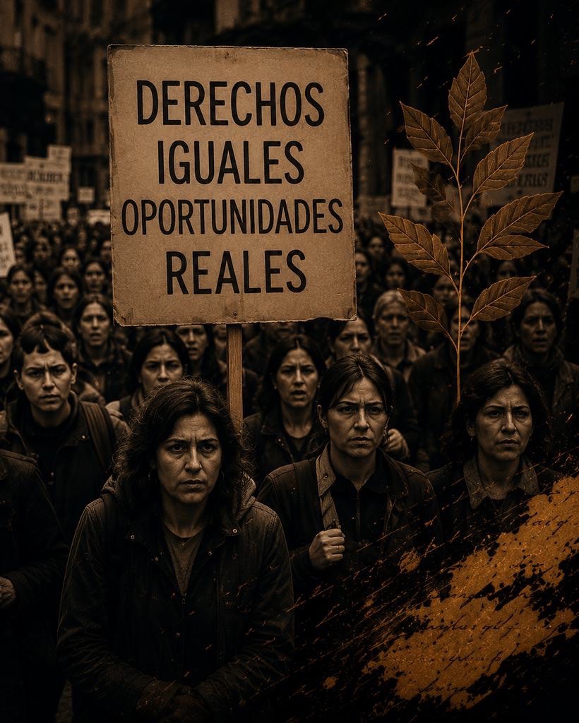 Manifestación con una pancarta que pide derechos iguales y oportunidades reales