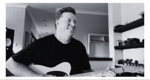 David Smith with white Fender Stratocaster