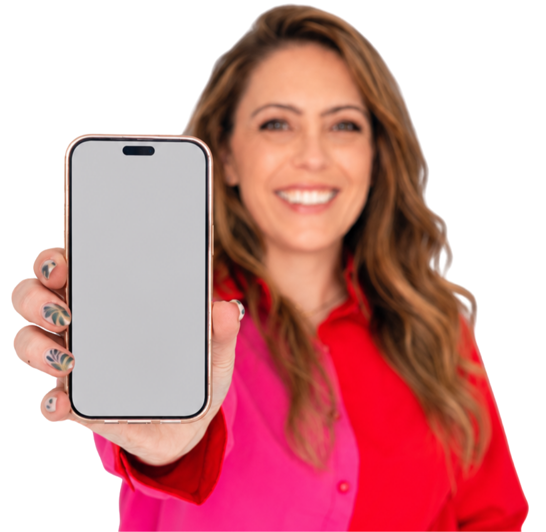 Amanda holding a phone toward the camera, representing real therapist visibility and SEO results.