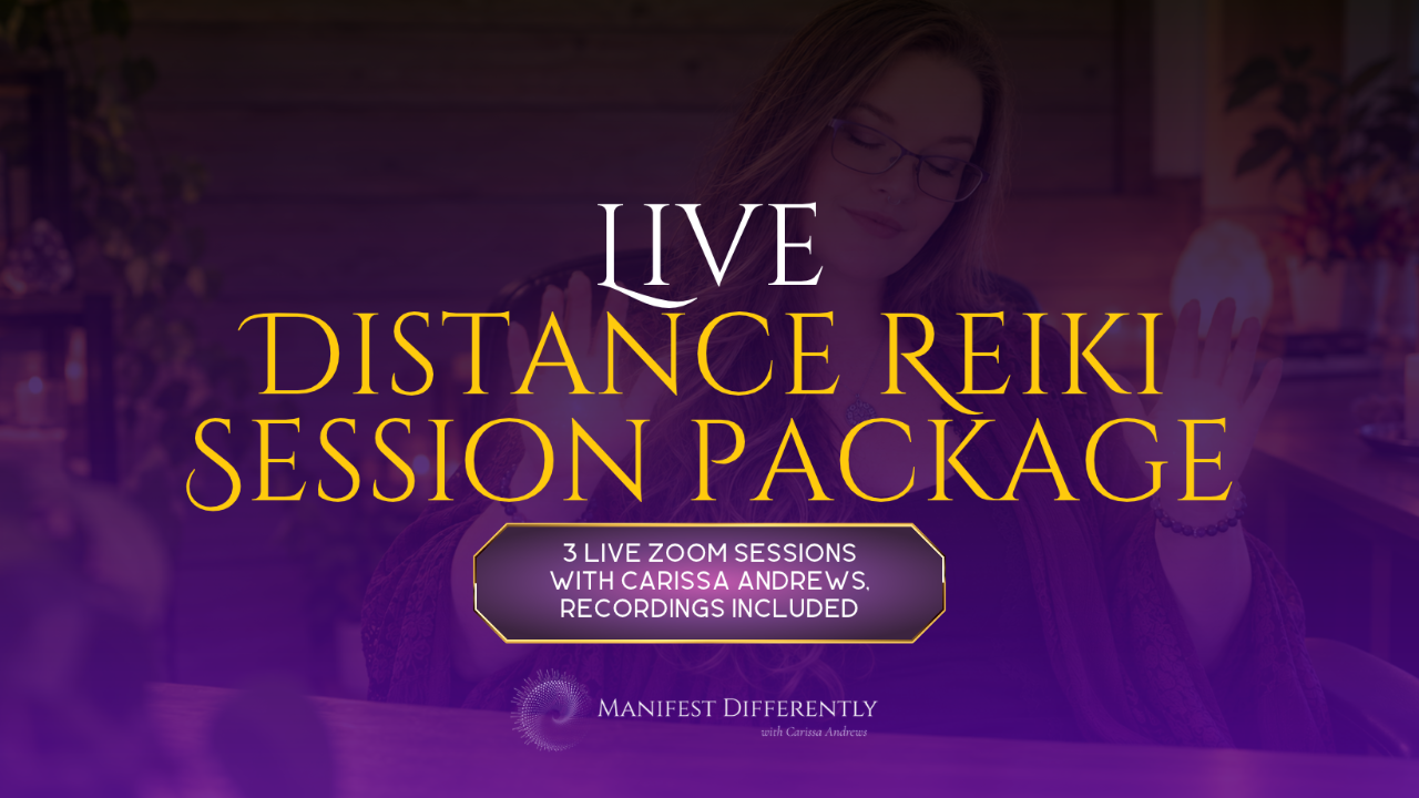 Live distance Reiki session package: three Zoom sessions with Carissa Andrews, recordings included