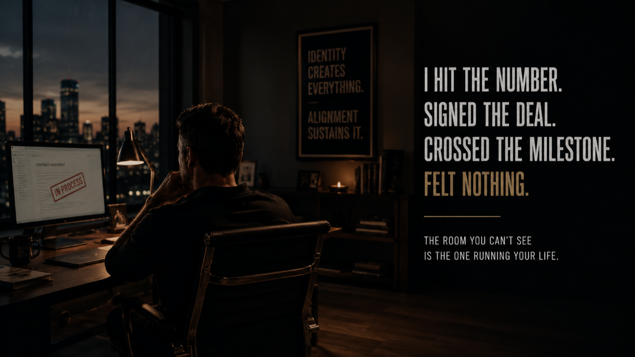 Founder sitting alone in his office after a major career milestone