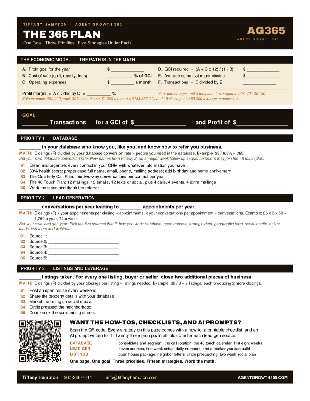 Page one of The 365 Plan one page business plan