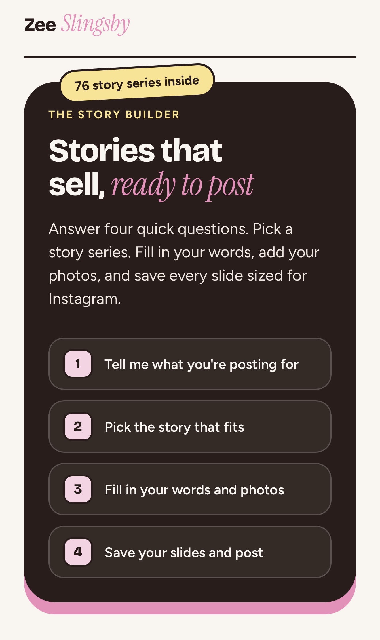 The Story Builder welcome screen showing the four steps