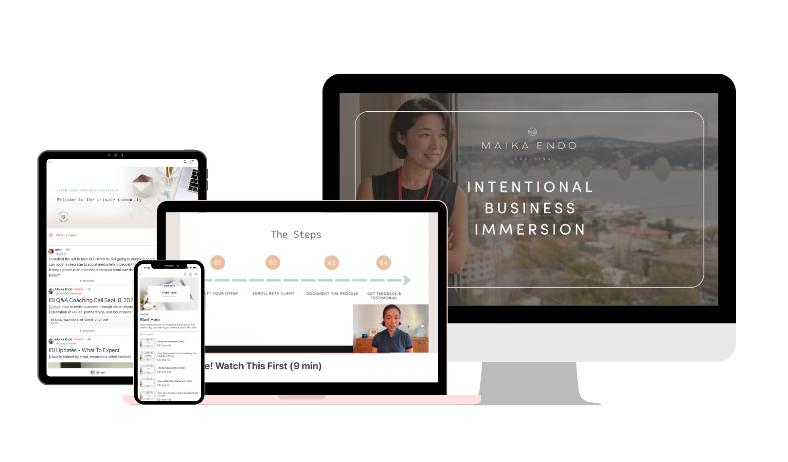 mock up of the IBI curriculum with laptop and mobile devices