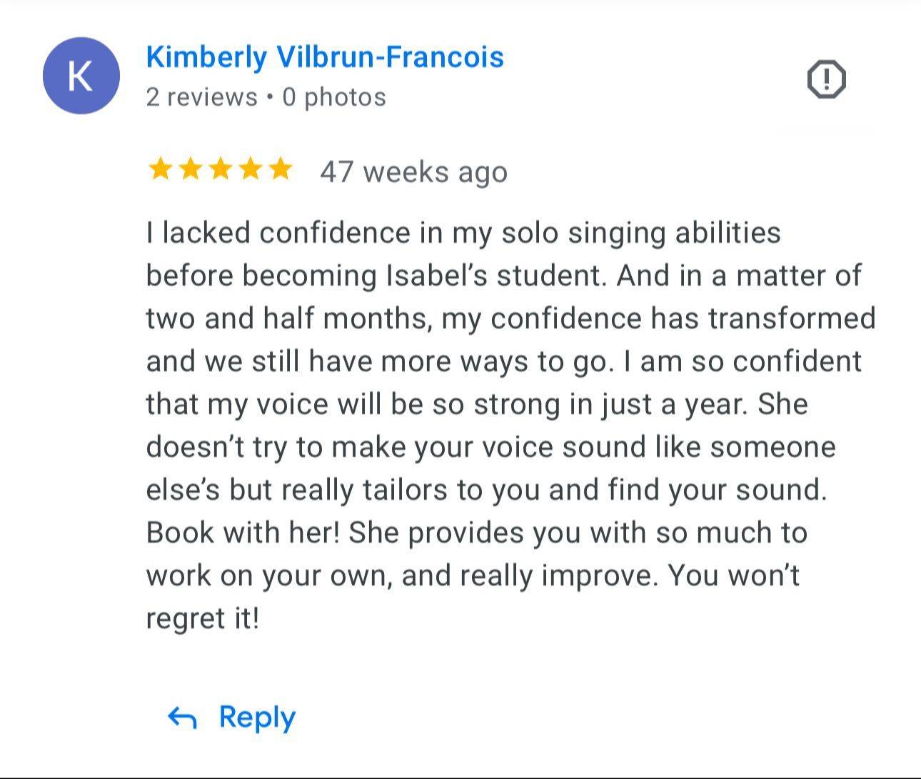 Kimberly Vilbrun-Francois five-star review