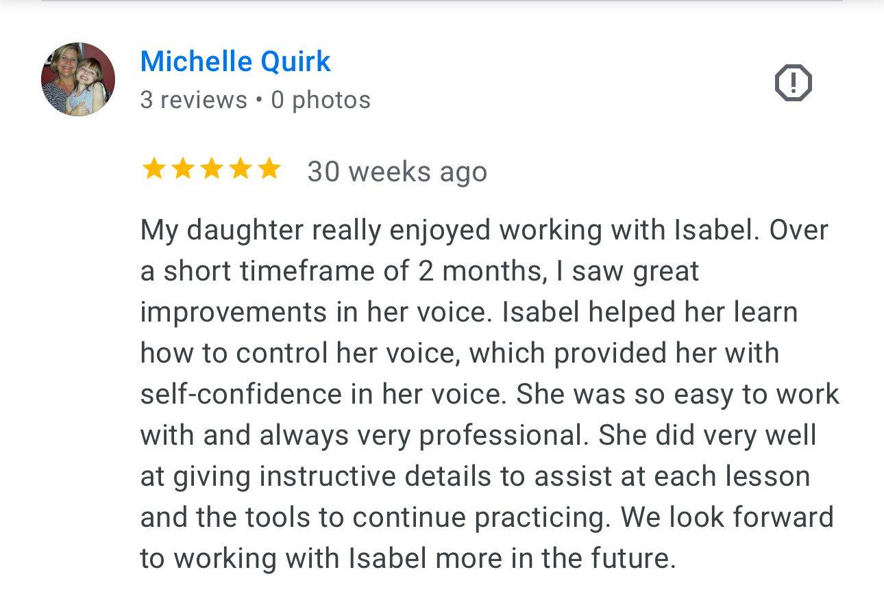Michelle Quirk five-star review — open full-size image