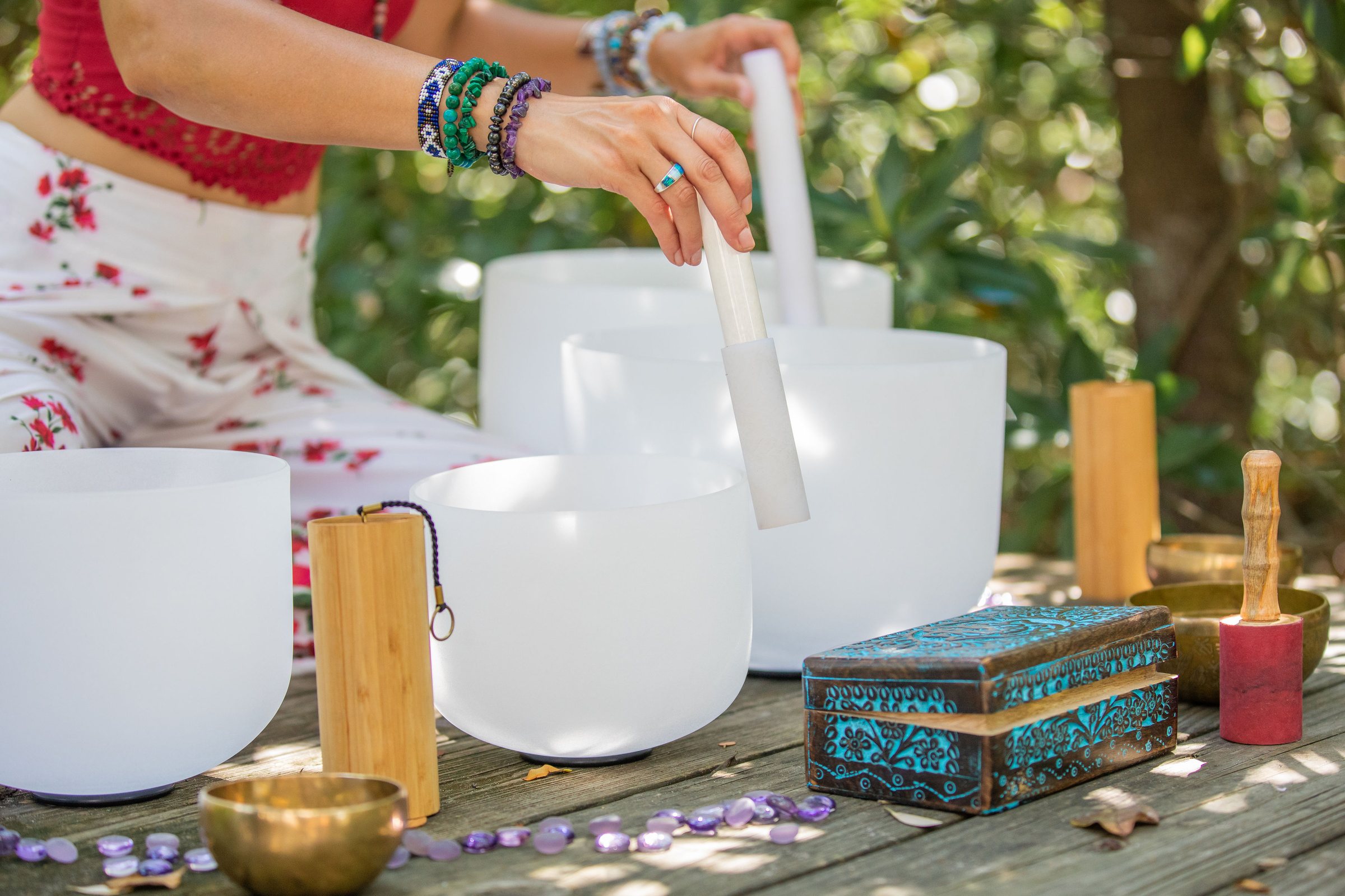 Crystal singing bowls and sound healing instruments