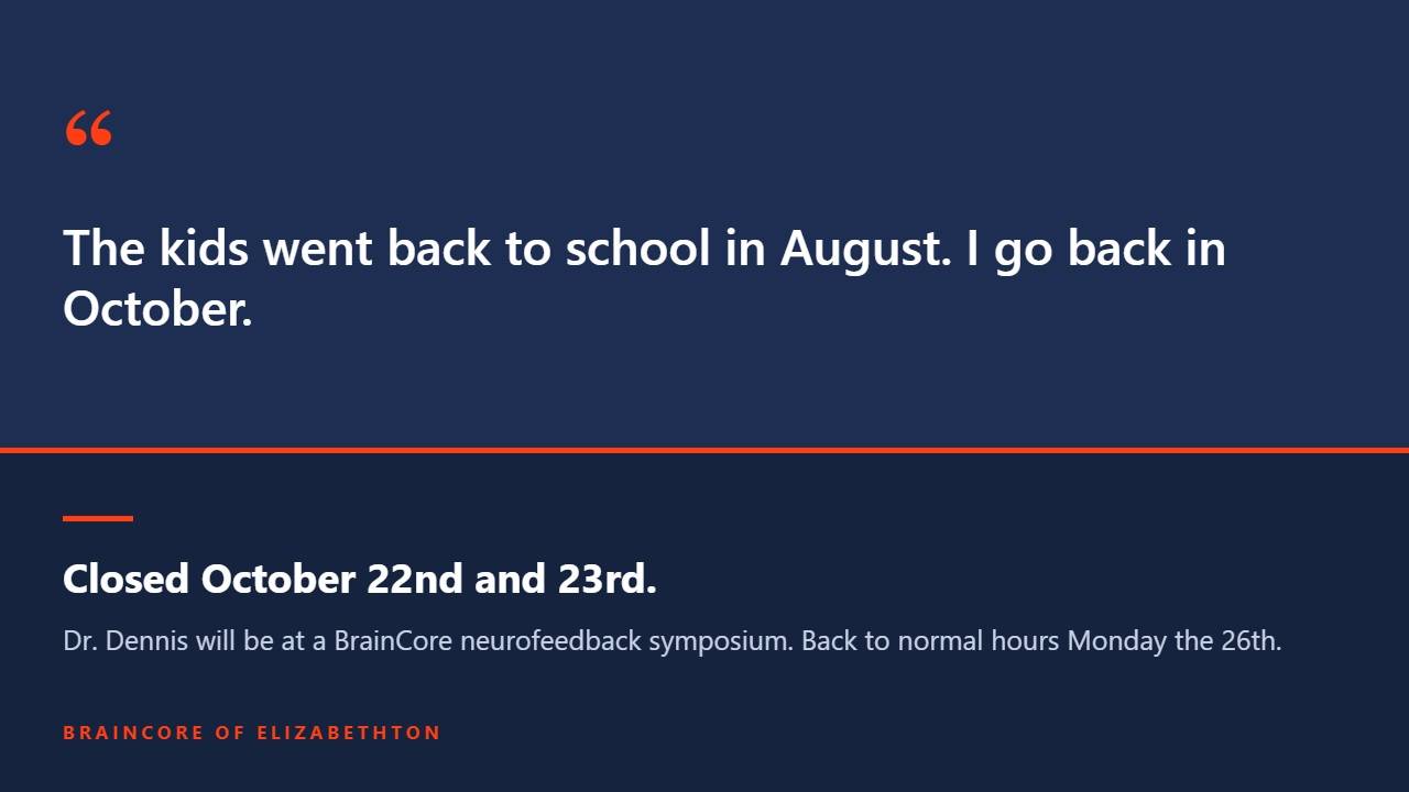 The kids went back to school in August. I go back in October.