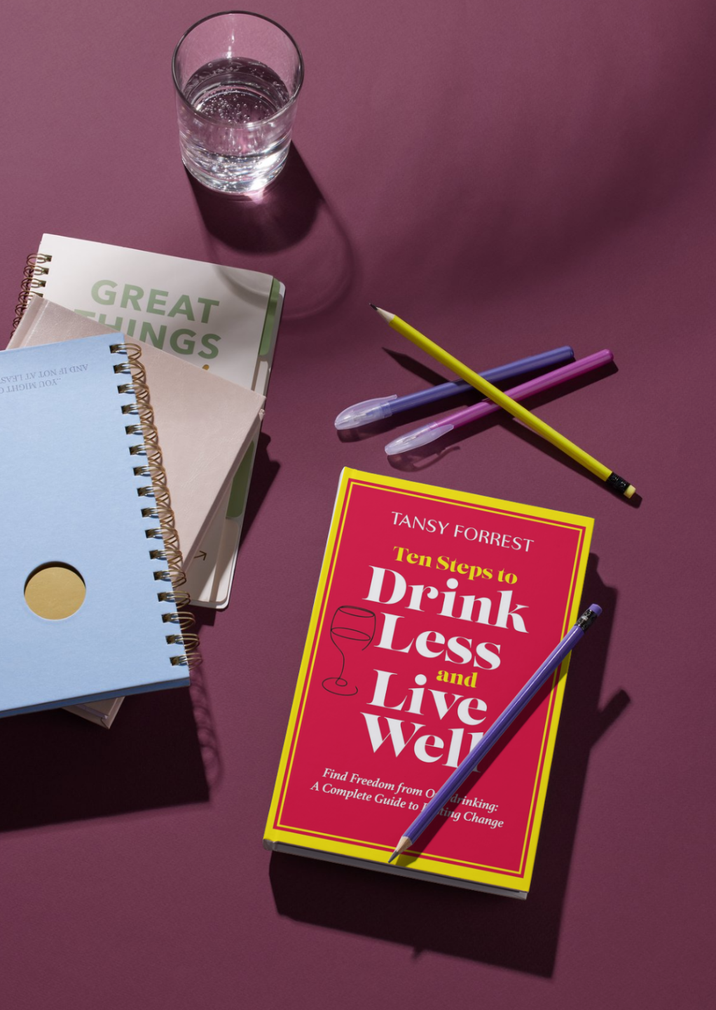 Ten Steps to Drink Less and Live Well — book cover and resources by Tansy Forrest