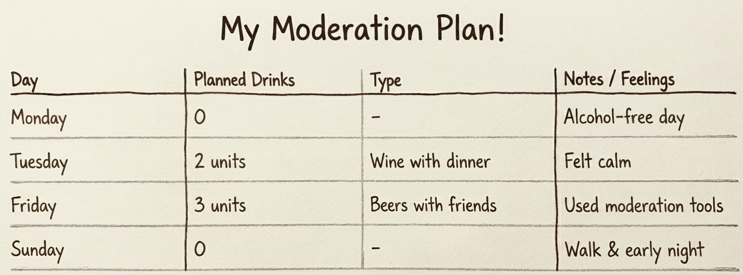 Moderation Plan for alcohol moderation — a weekly planning framework