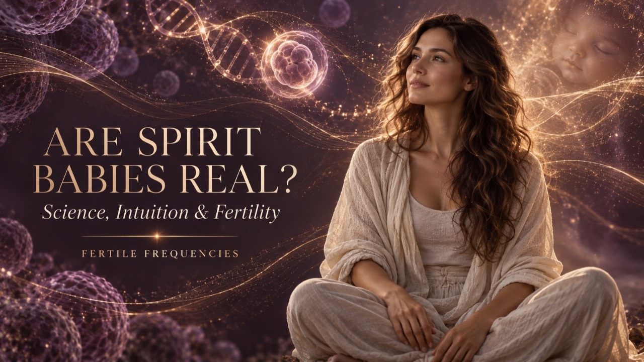 Are Spirit Babies Real? Science, Intuition and Fertility — Fertile Frequencies	Use as the featured image and full-width article hero. Do not repeat it inside the body. Scientific embryo, DNA and frequency image