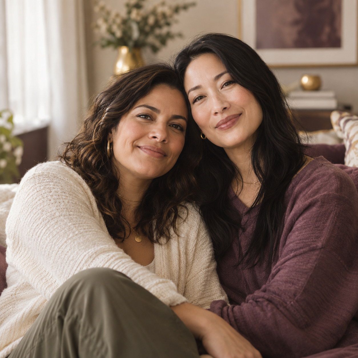 Two women sharing a warm moment of closeness, trust, and mutual support