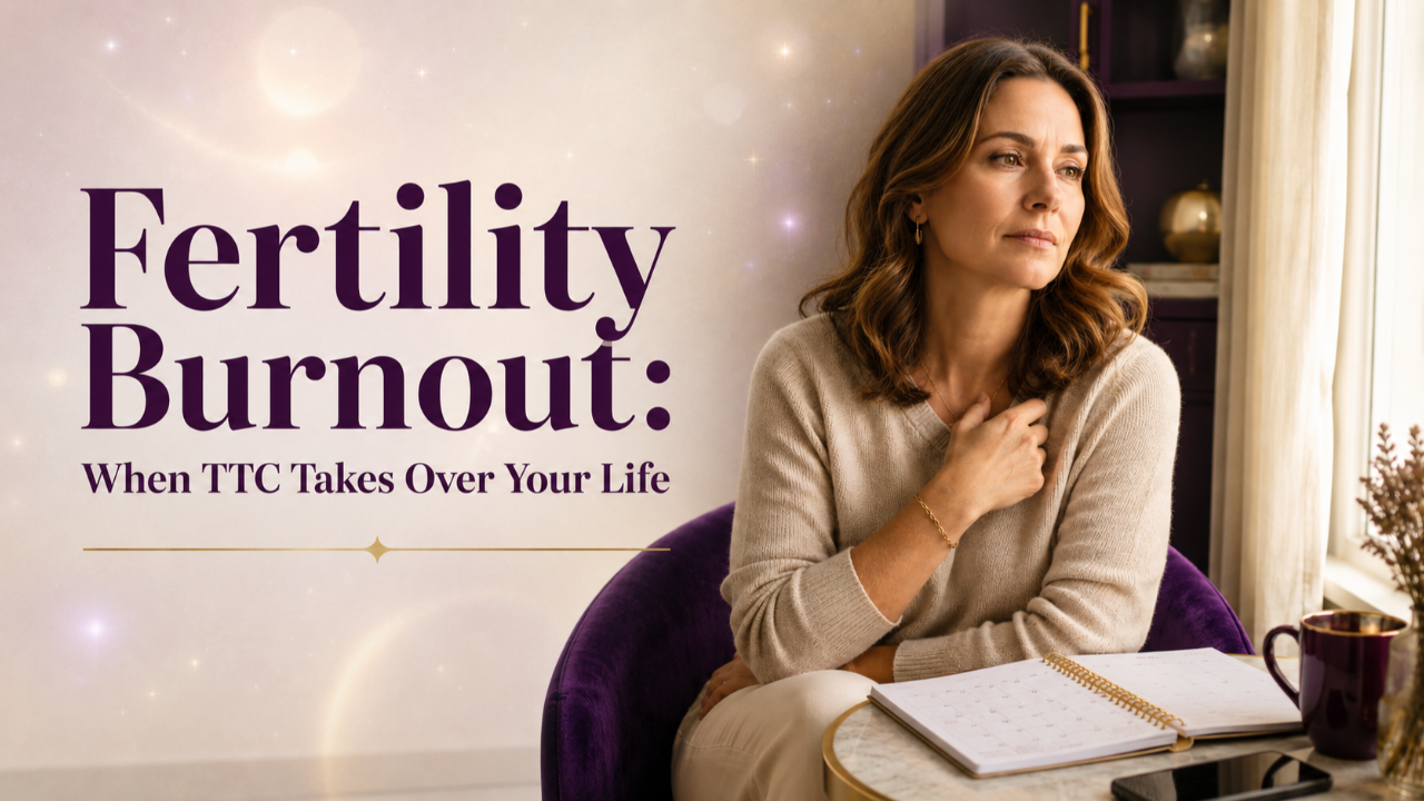 Fertility Burnout: When TTC Takes Over Your Life, featuring a reflective woman beside her fertility calendar