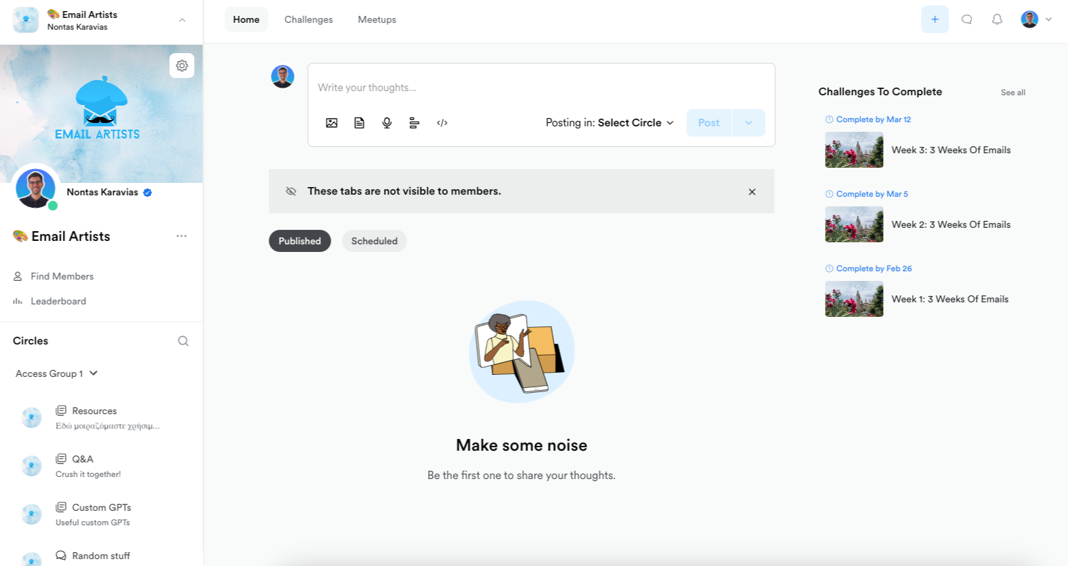 email artists community screenshot