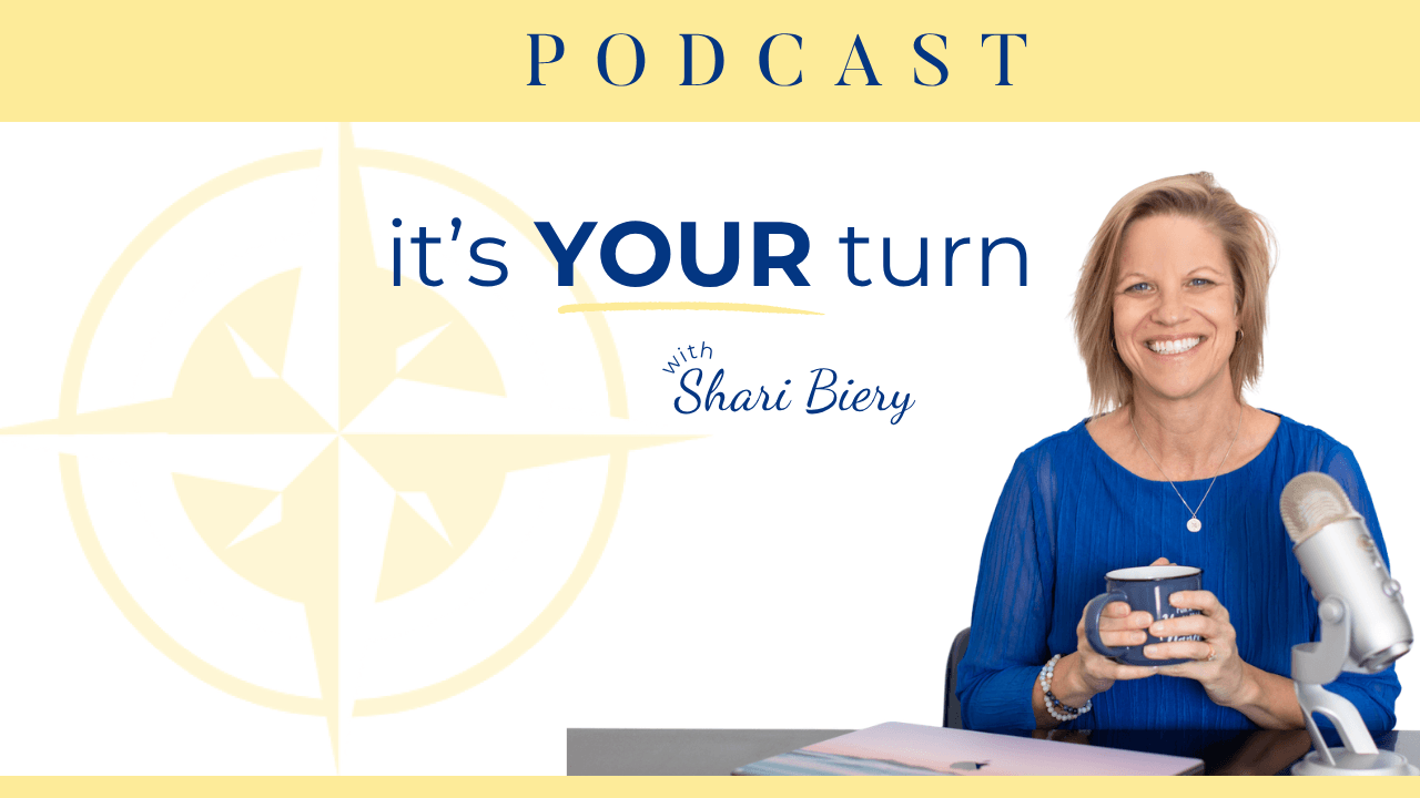 Podcast episode cover: "The Moment I Realized It Was My Turn," Shari Biery's origin story episode on midlife identity and self-worth