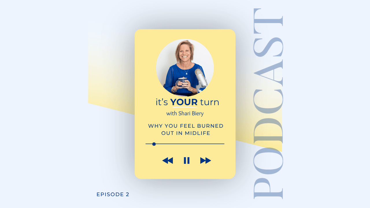 Podcast episode cover: "Why You Feel Burned Out Even Though Nothing's Wrong," Shari Biery's episode on midlife burnout and the Spin Cycle
