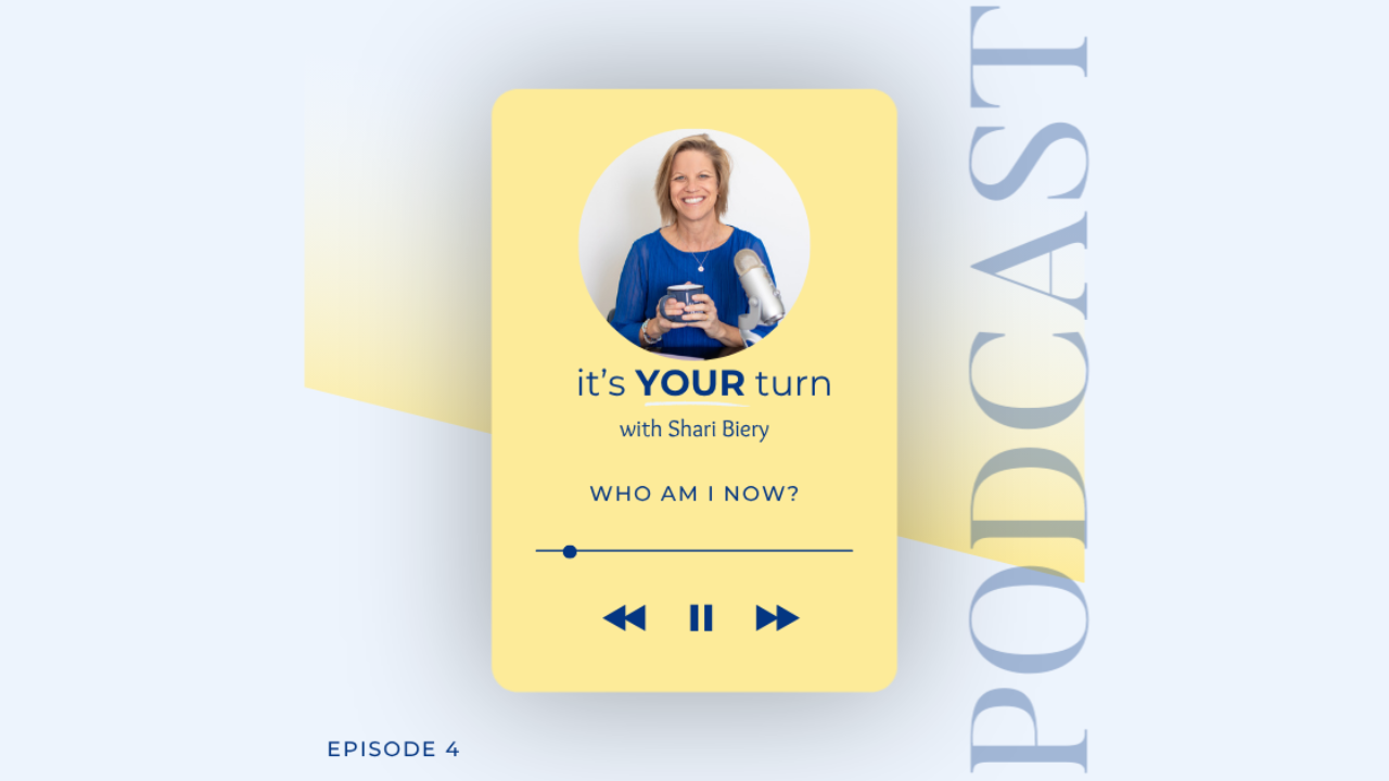Podcast episode cover: "Who Am I Now That My Kids Don't Need Me the Same Way?," Shari Biery's episode on empty nest identity shift in midlife