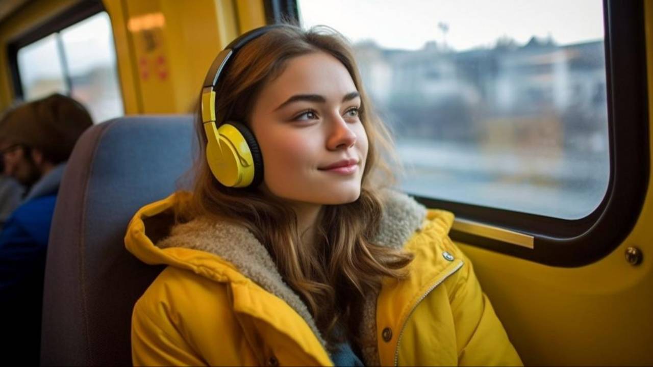 Adult learner doing a focused Spanish listening activity during a short practice session