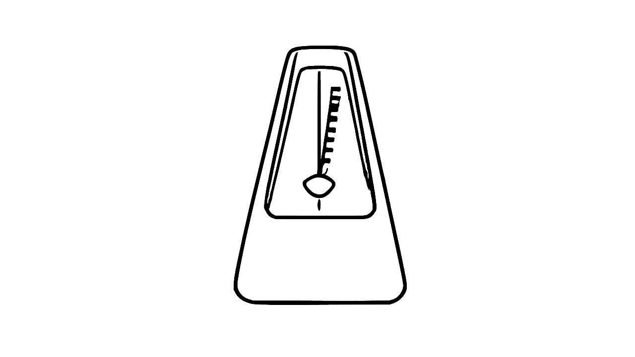 Decorative doodle of a metronome, demonstrating the value of drum lessons for learning about timing