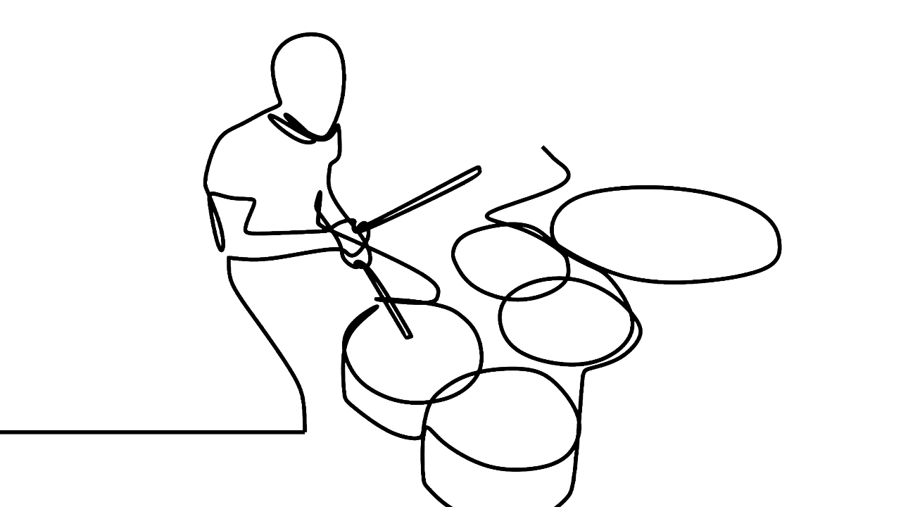 Simple line drawing of someone playing the drums