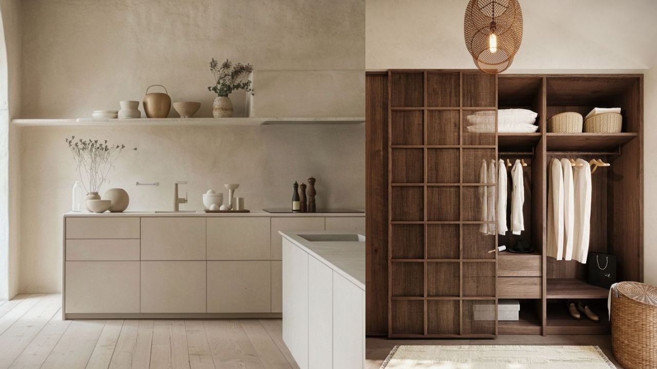 mooie beige landelijke keuken en maatwerk kledingkast als voorbeeld van een geslaagde droomhuis verbouwing