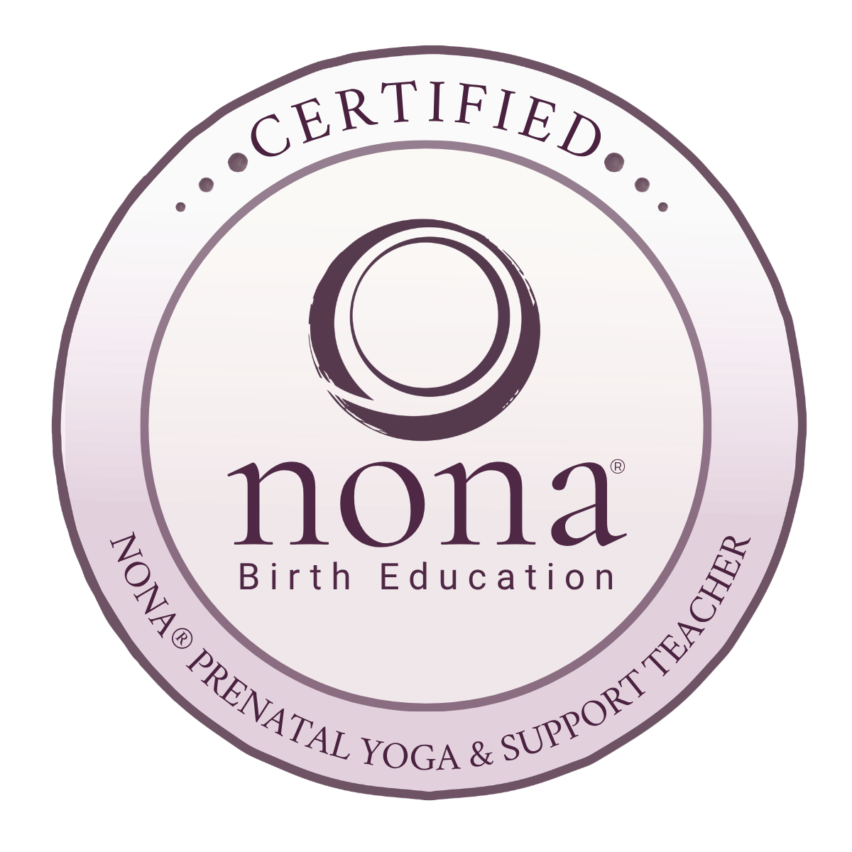 Certified Nona Prenatal Yoga and Support Teacher seal, light version