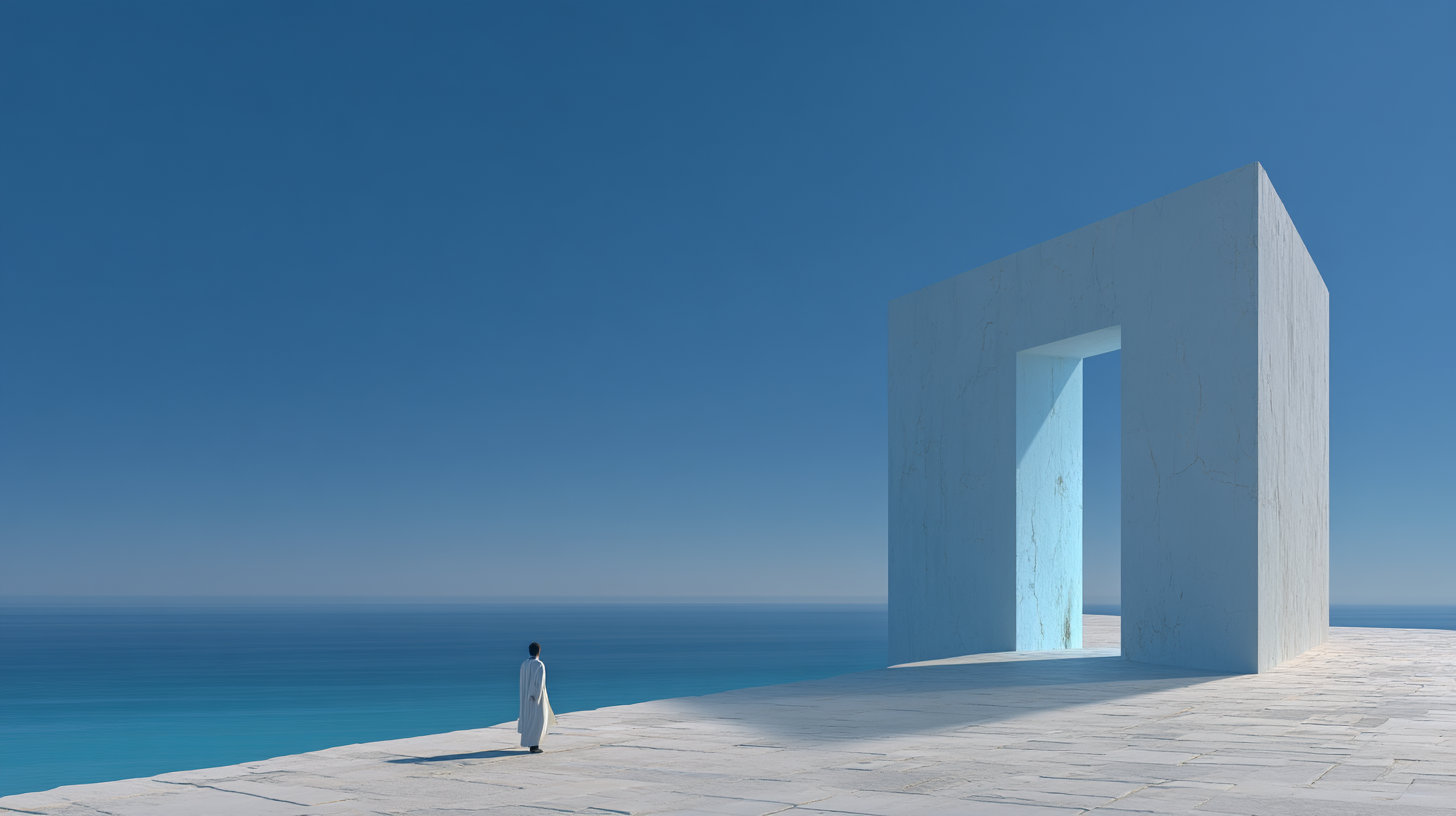 Eine Figur am weiten Horizont, unterwegs auf dem eigenen Weg