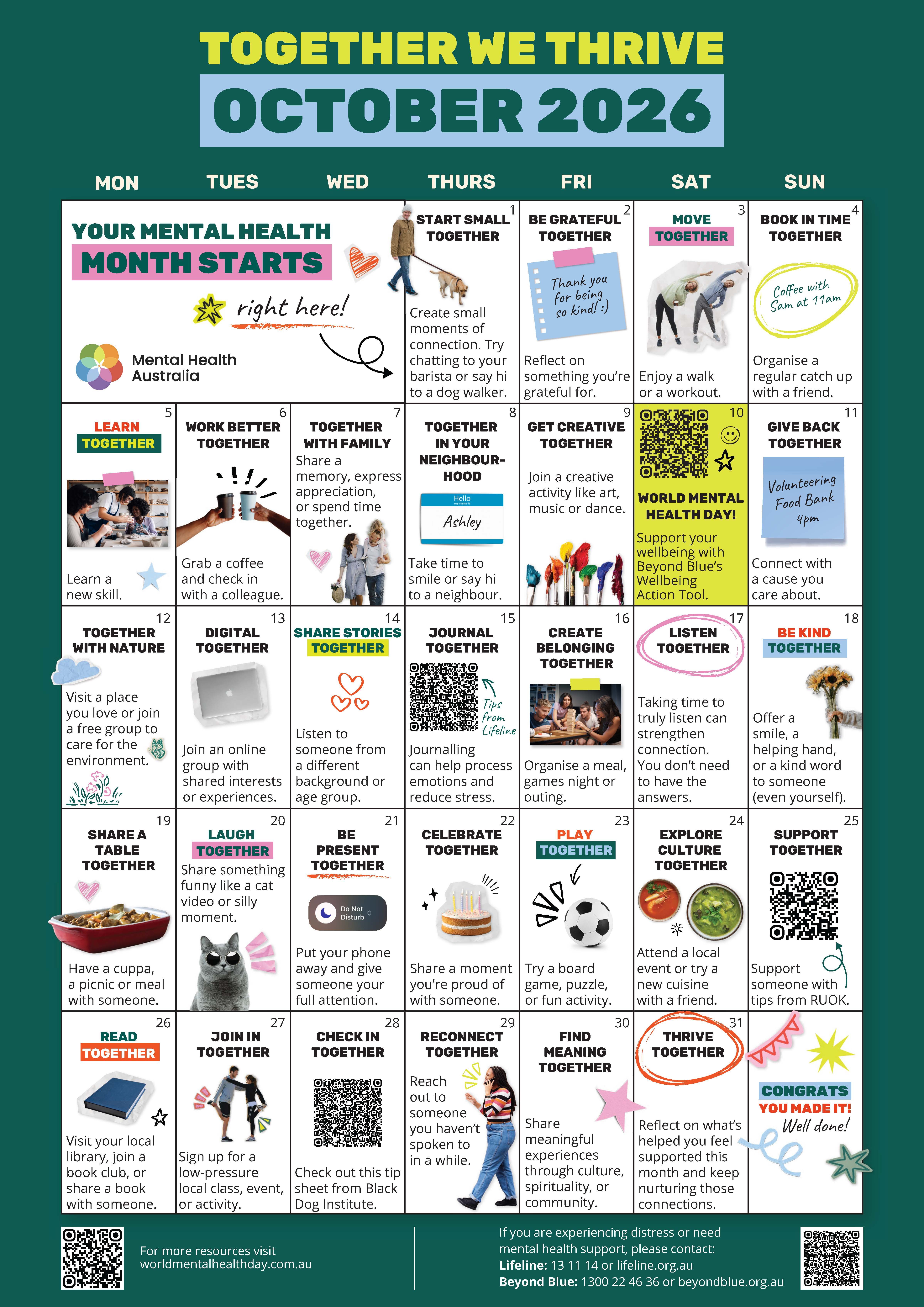 World Mental Health Day calendar